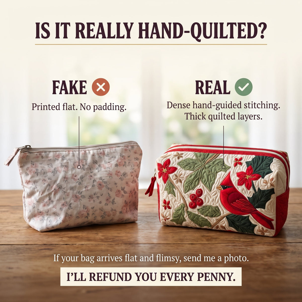 Holly Cardinal Quilted Makeup Bag
