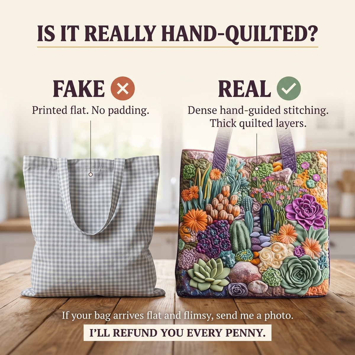 Artisanal Tote Bag - Succulent Garden