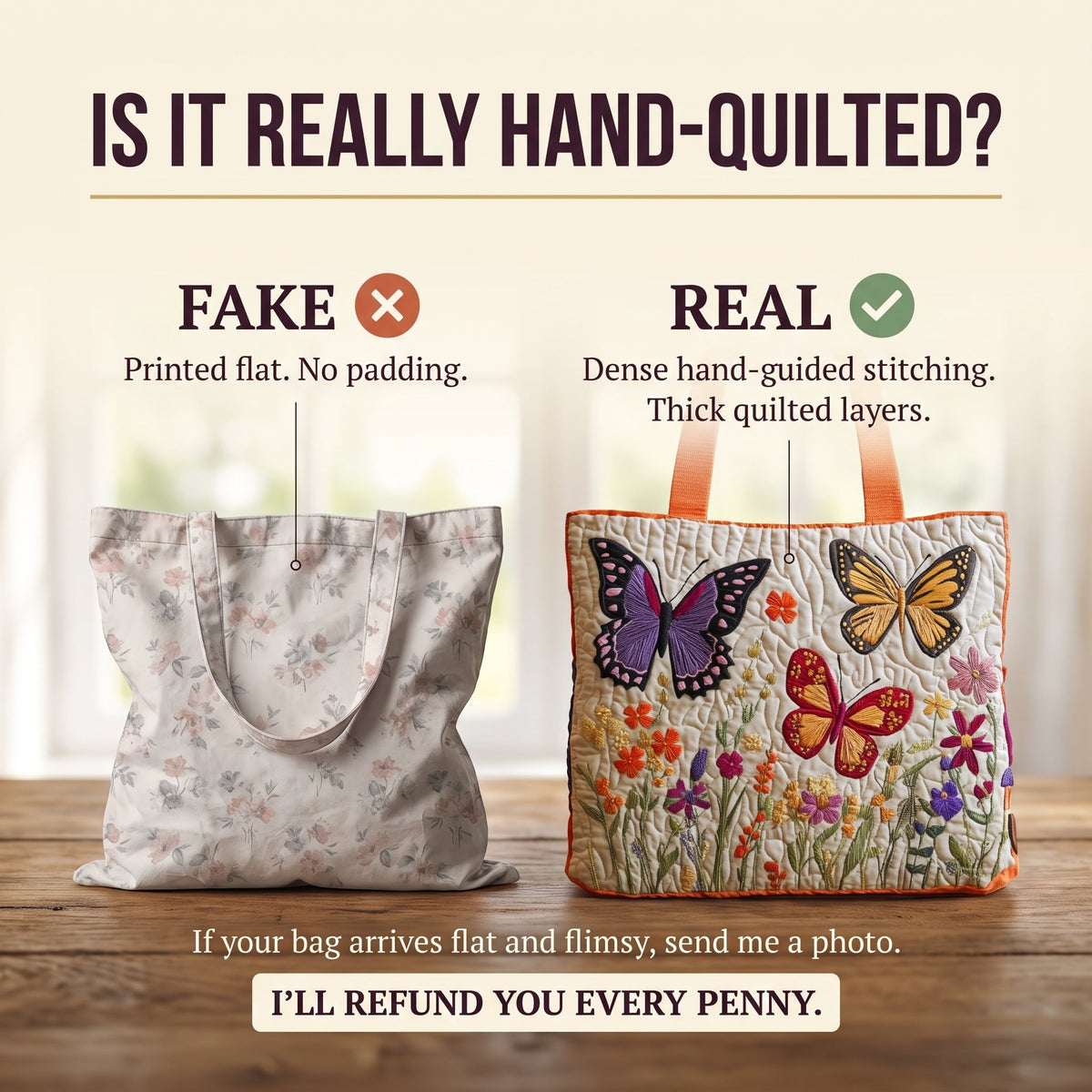 Butterfly Flower Garden Quilted Tote Bag