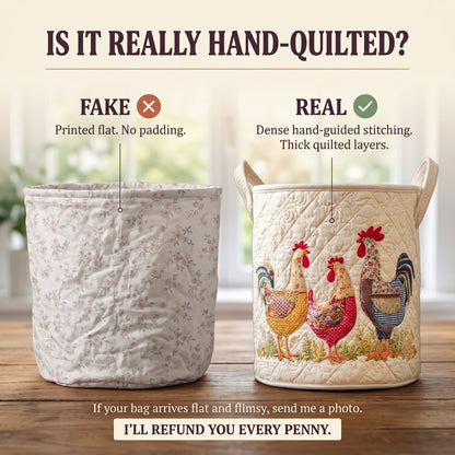Cheerful Chicken Coop Quilted Laundry Basket