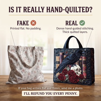 Mystic Raven Book Quilted Tote Bag