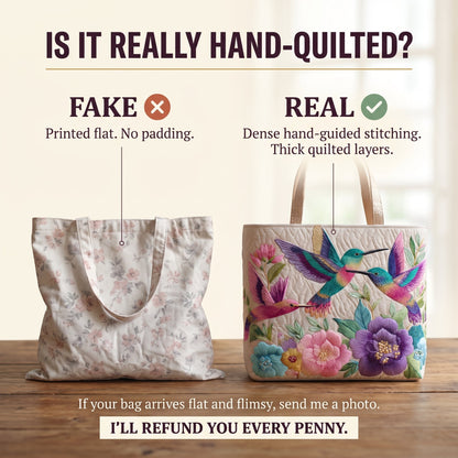 Hummingbird Flower Garden Quilted Tote Bag