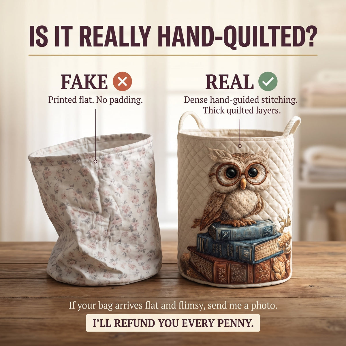 Owl Quilted Laundry Basket