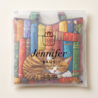 Vintage Library Cat Quilted Tote Bag