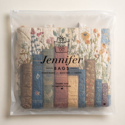 Artisan Quilted Bag - Books and Flowers