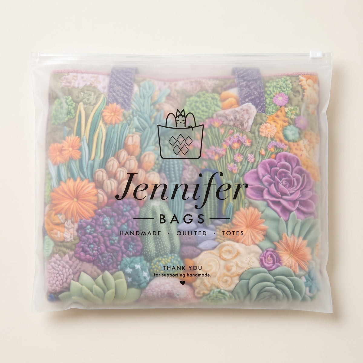Artisanal Tote Bag - Succulent Garden