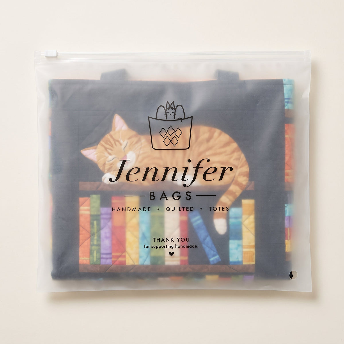 Cat Loves Books Quilted Tote Bag
