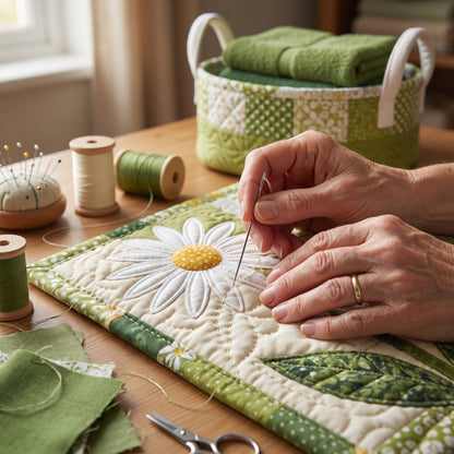 Sunny Stems Quilted Laundry Basket