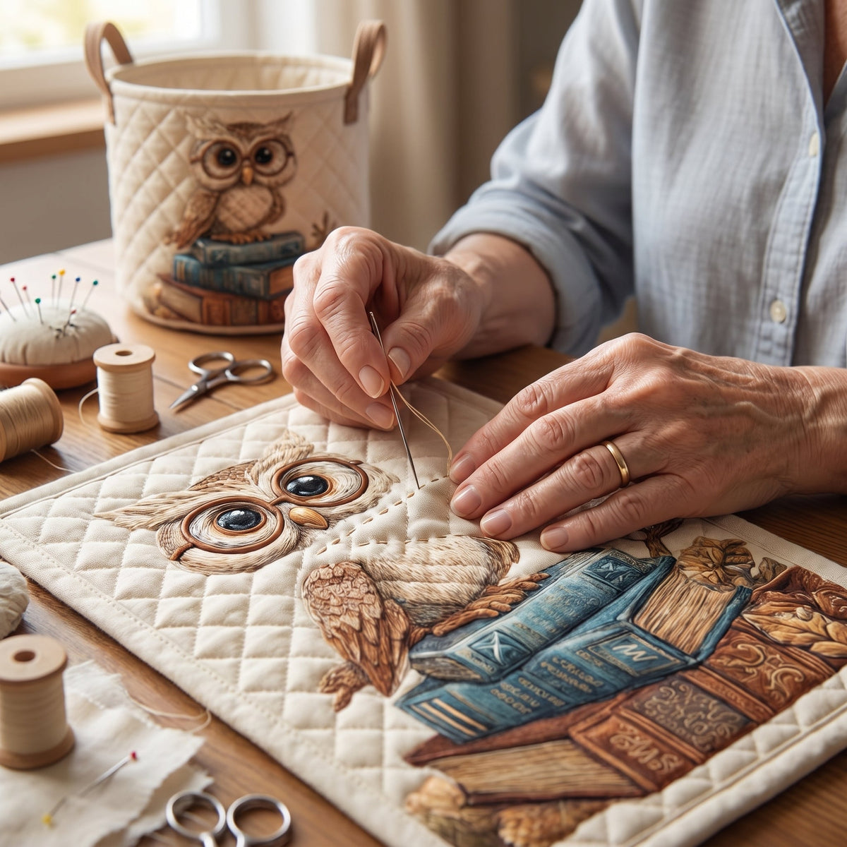 Owl Quilted Laundry Basket