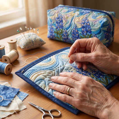 Floral Swirl Quilted Makeup Bag