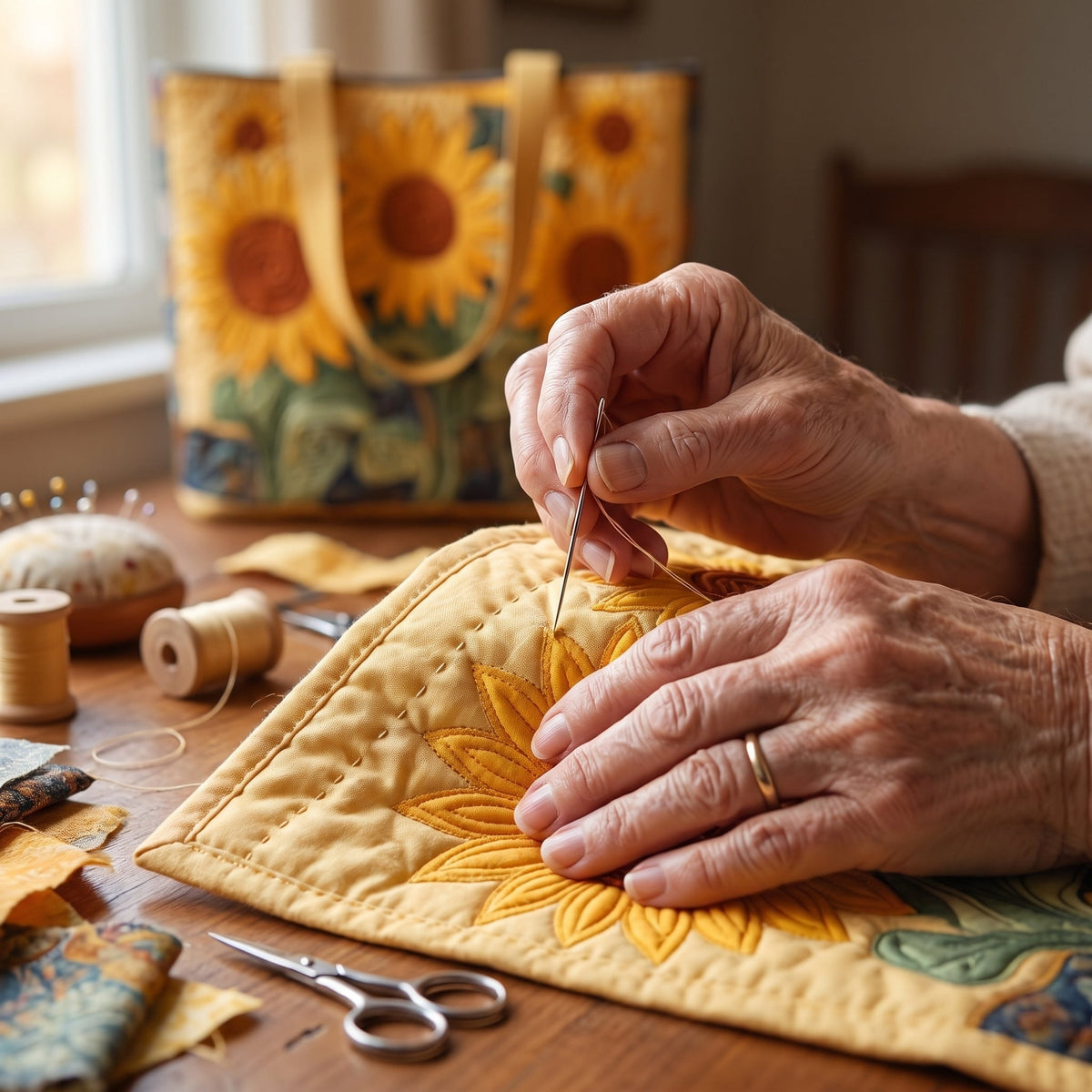 Sunny Field Quilted Tote Bag