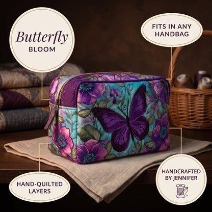 Butterfly Bloom Quilted Makeup Bag
