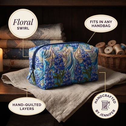 Floral Swirl Quilted Makeup Bag