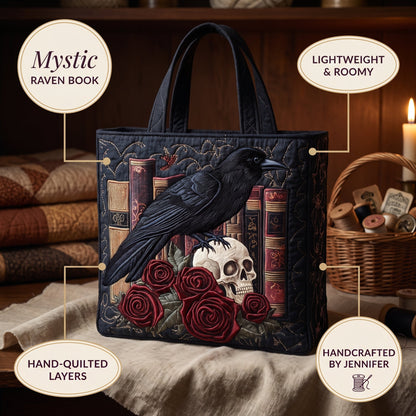 Mystic Raven Book Quilted Tote Bag
