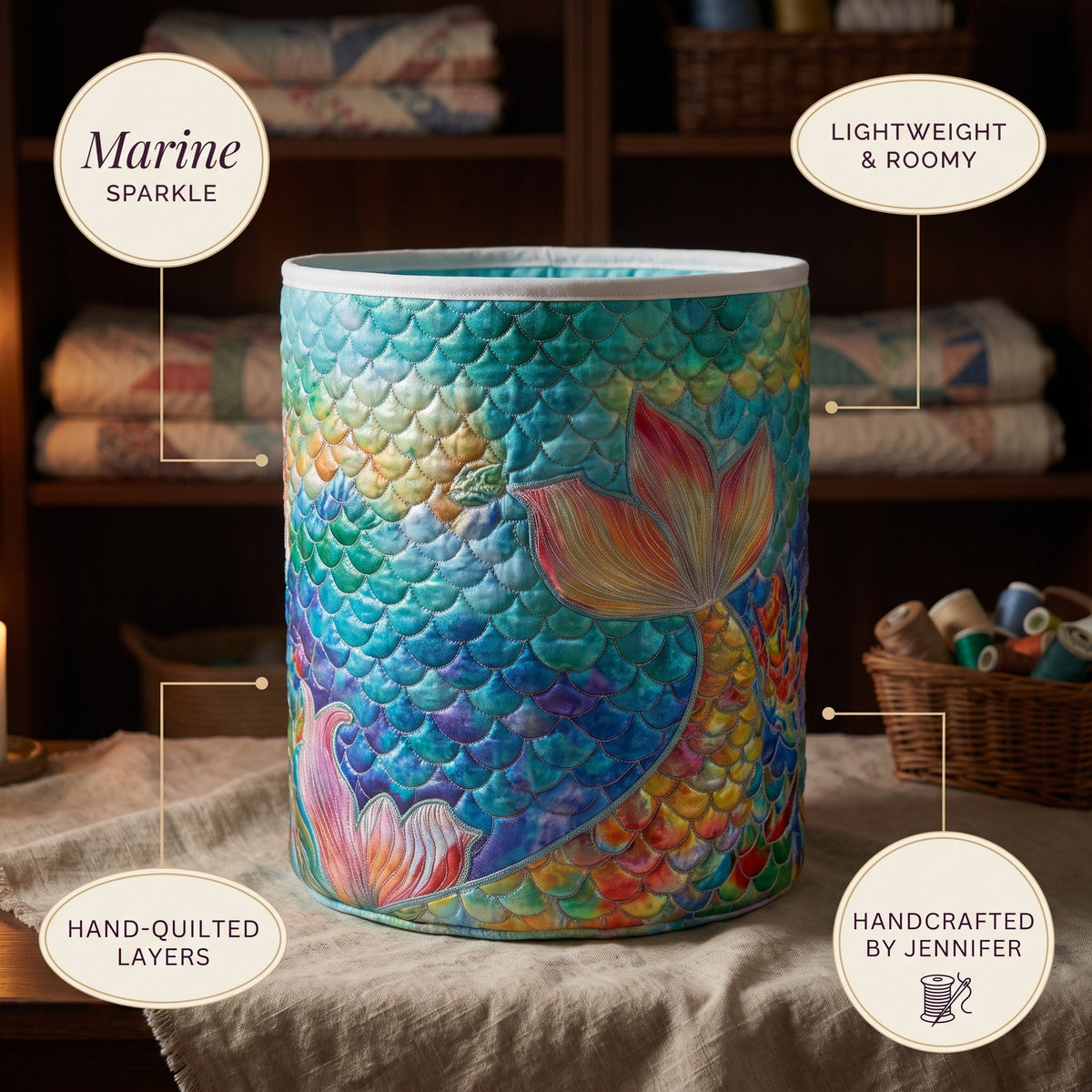 Marine Sparkle Quilted Laundry Basket