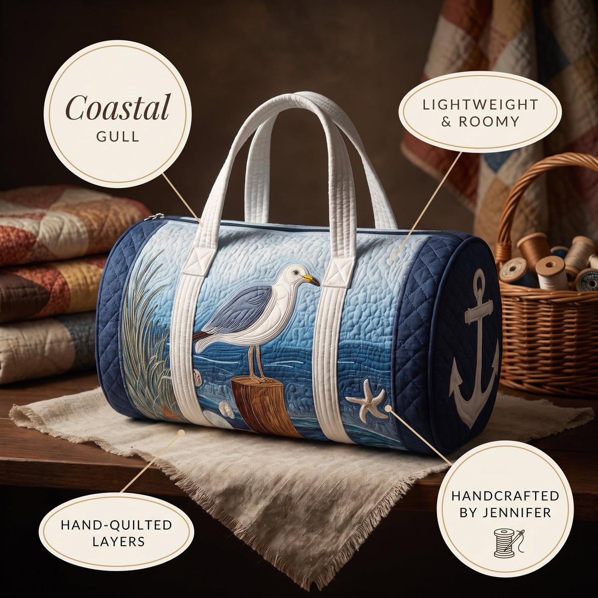Coastal Gull Quilted Duffle Bag