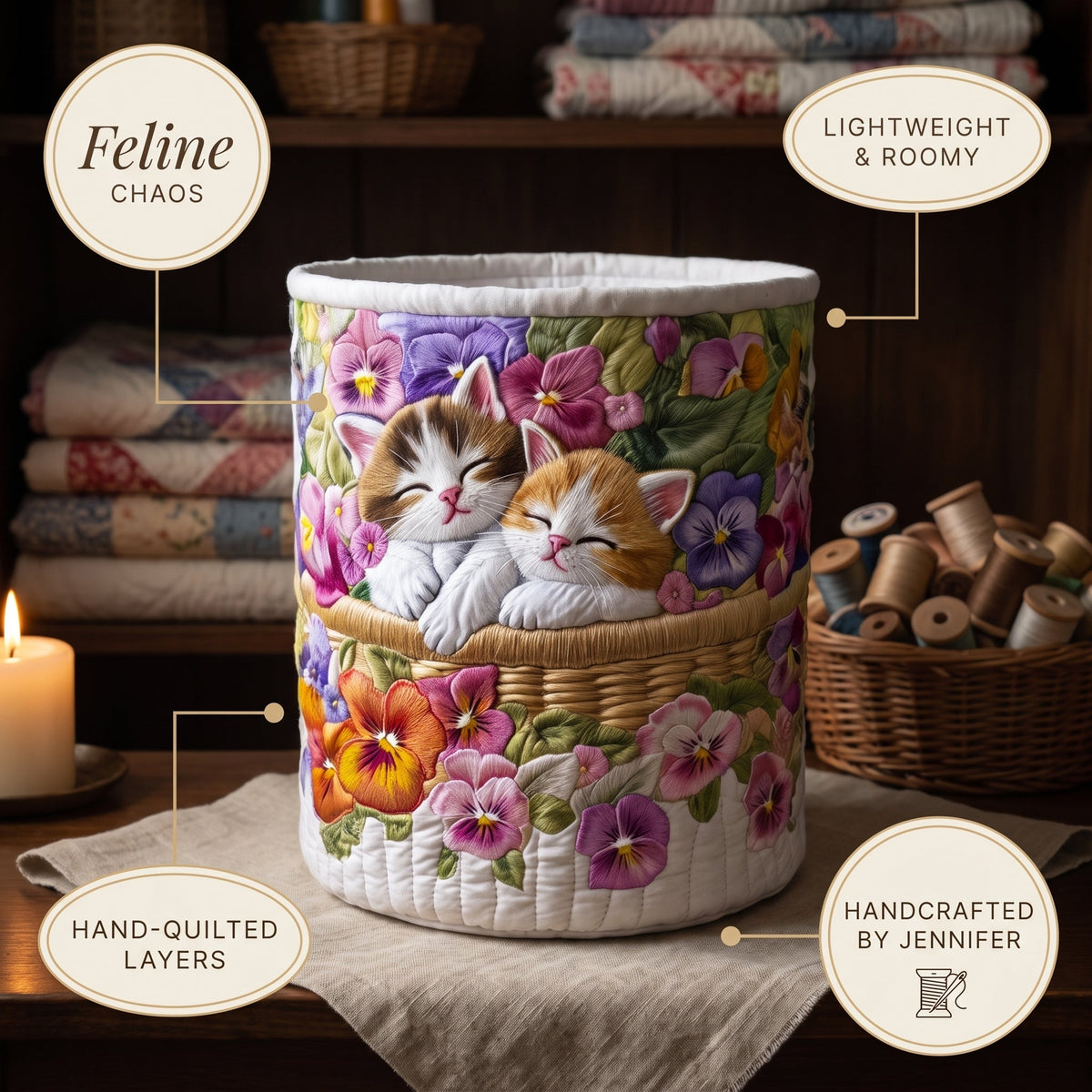 Feline Chaos Quilted Laundry Basket