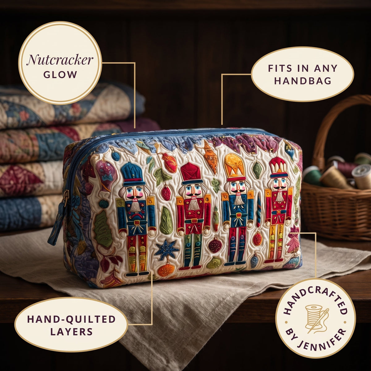 Nutcracker Glow Quilted Makeup Bag