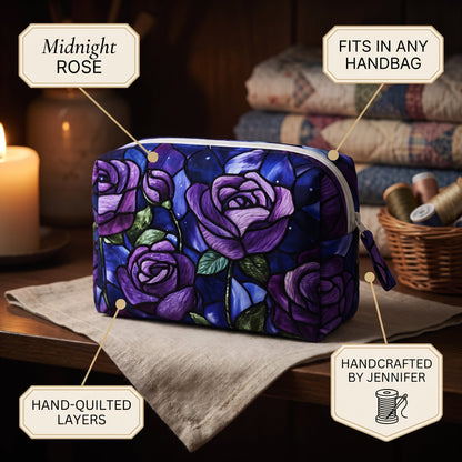 Midnight Rose Quilted Makeup Bag