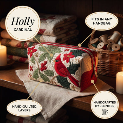 Holly Cardinal Quilted Makeup Bag