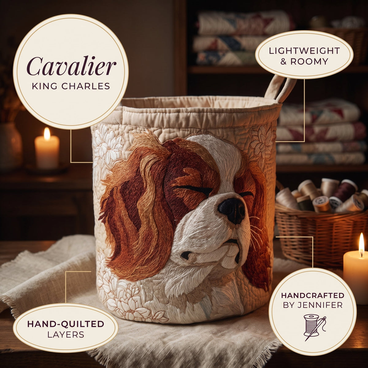 Cavalier King Charles Quilted Laundry Basket