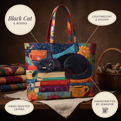 Artisan Bag - Black Cat with Books and Mugs