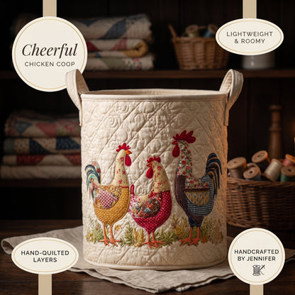 Cheerful Chicken Coop Quilted Laundry Basket