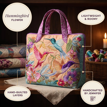 Hummingbird Flower Quilted Tote Bag