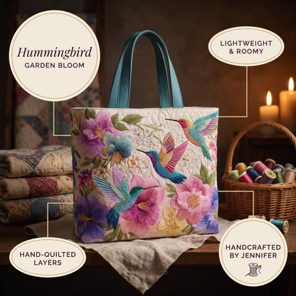 Hummingbird Garden Bloom Quilted Tote Bag