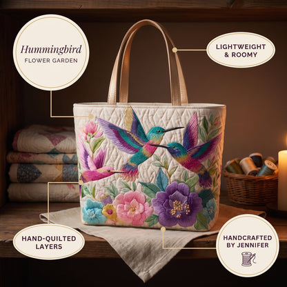 Hummingbird Flower Garden Quilted Tote Bag