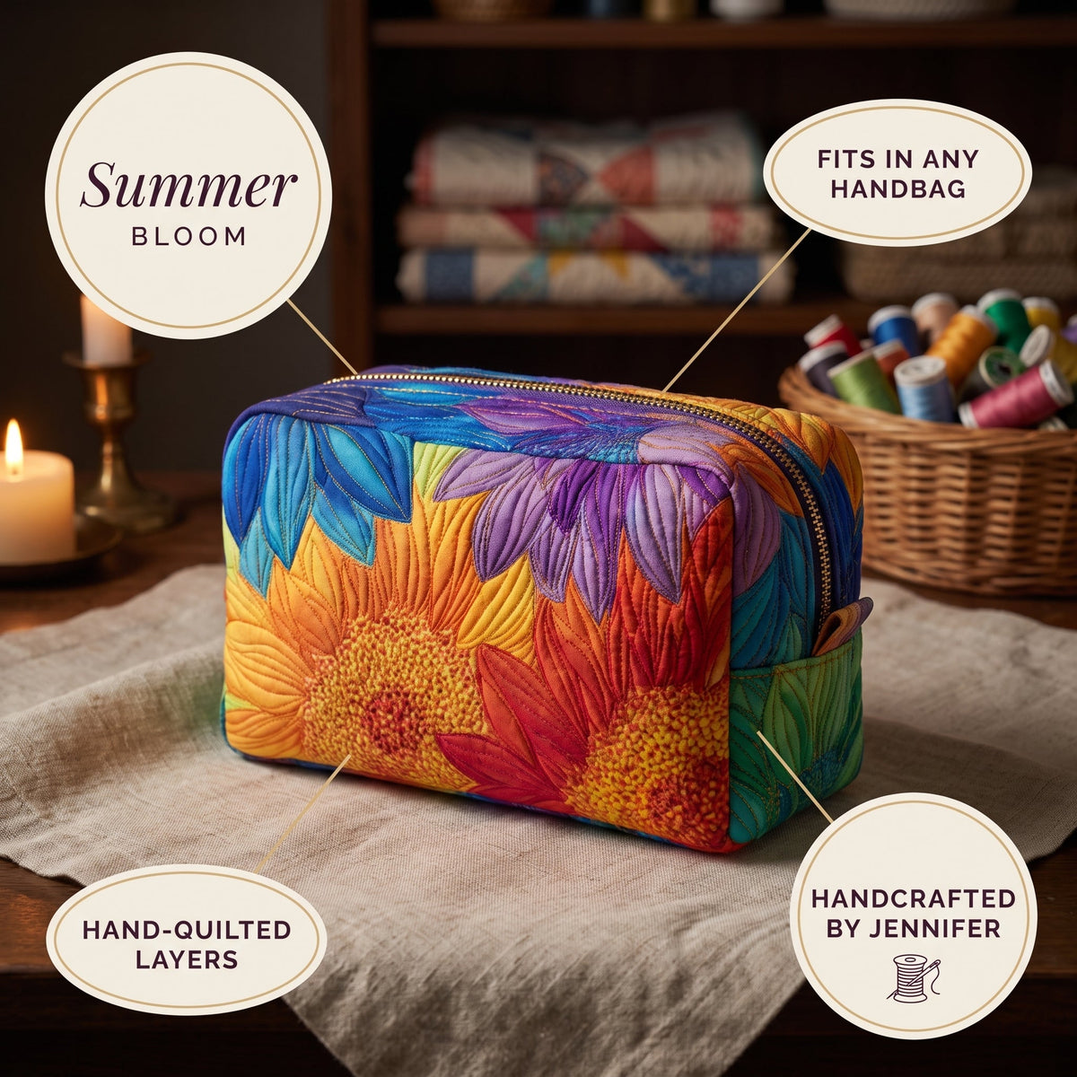 Summer Bloom Quilted Makeup Bag