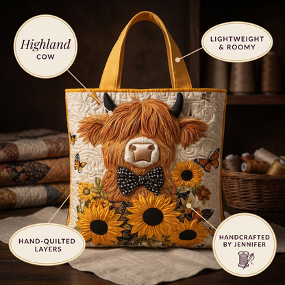 Quilted Bag - Highland Cow with Sunflowers