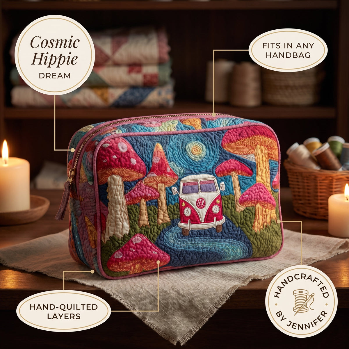 Cosmic Hippie Dream Quilted Makeup Bag