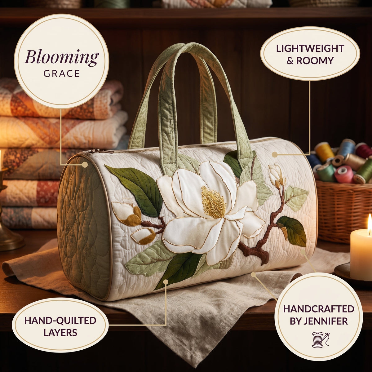 Blooming Grace Quilted Duffle Bag
