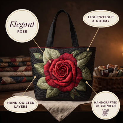 Elegant Rose Quilted Tote Bag