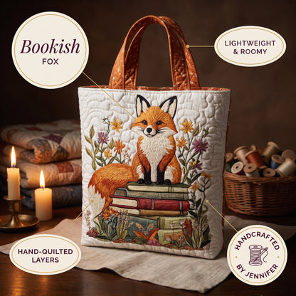 Bookish Fox Quilted Tote Bag