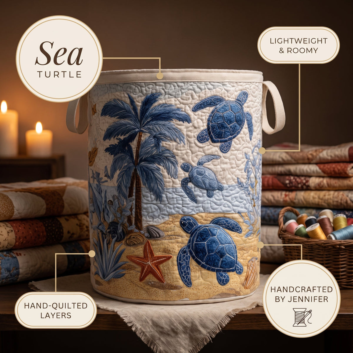 Sea Turtle Quilted Laundry Basket