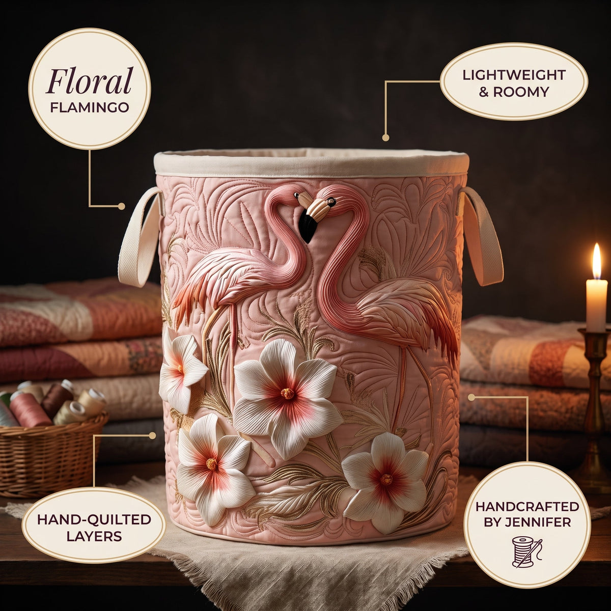 Floral Flamingo Quilted Laundry Basket