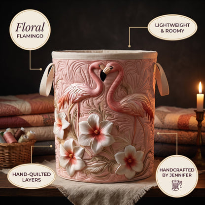 Floral Flamingo Quilted Laundry Basket