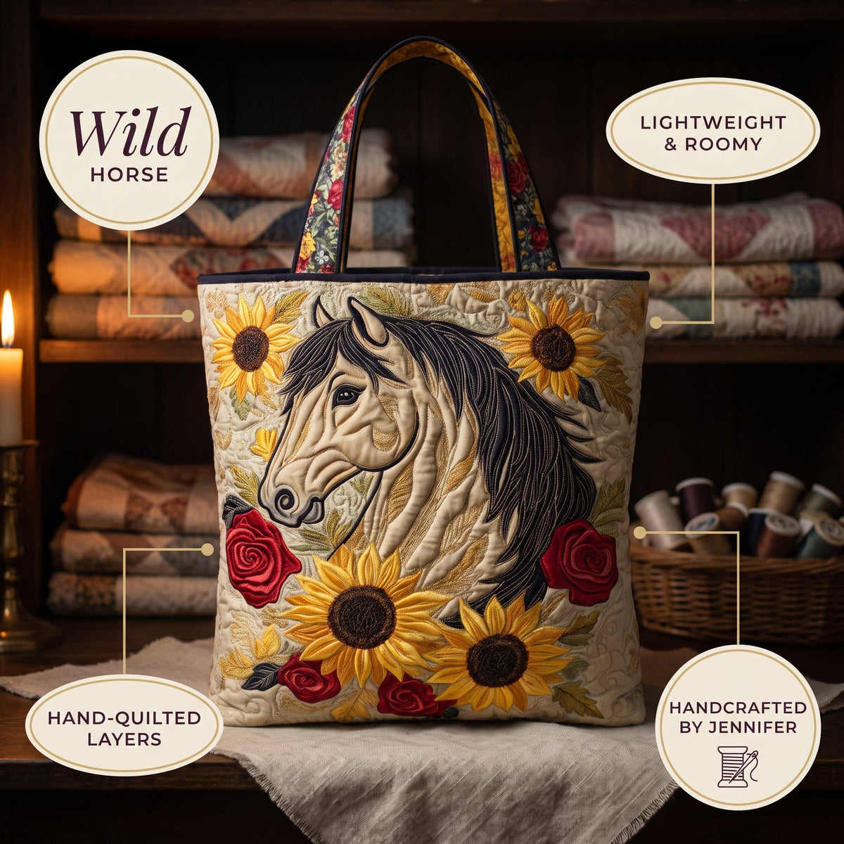 Wild Horse Quilted Tote Bag