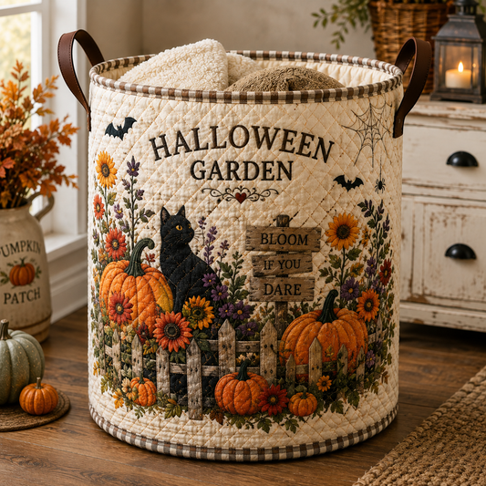 Gestofferd wasmand – Kat in de Halloween-tuin