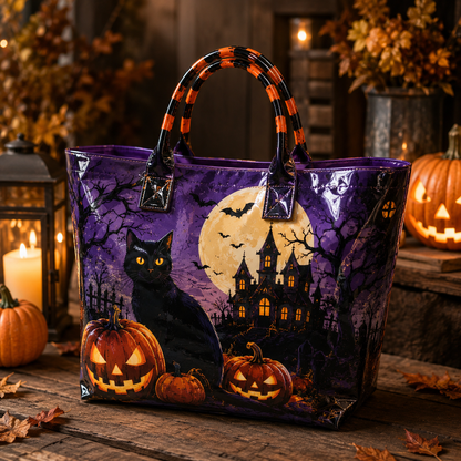 PVC Tas – Zwarte kat, pompoenen en Halloween maan