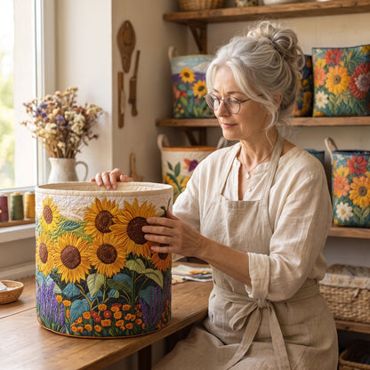 Sunflowers Quilted Laundry Basket