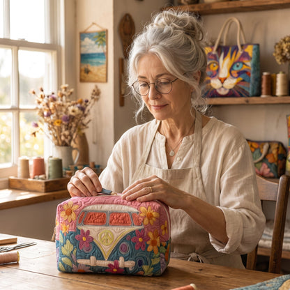 Retro Bloom Journey Quilted Makeup Bag