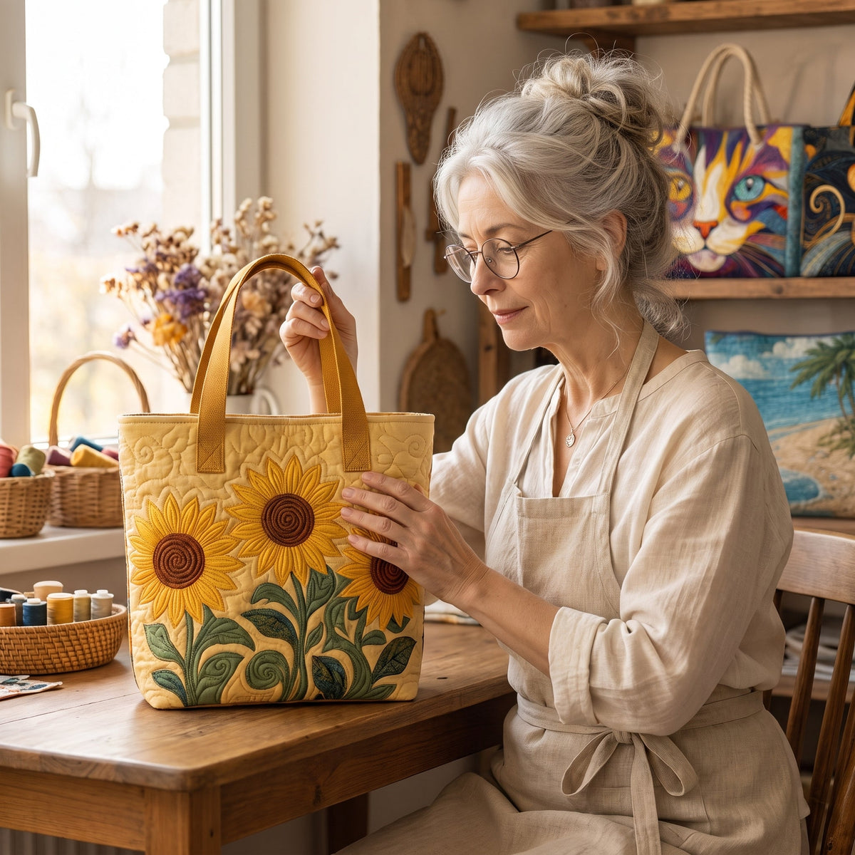 Sunny Field Quilted Tote Bag
