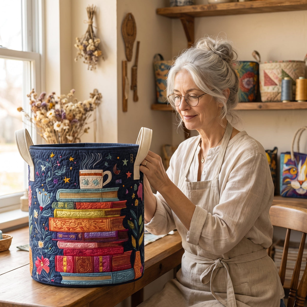 Dreamy Pages Quilted Laundry Basket