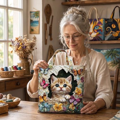 Butterfly Cat Quilted Tote Bag