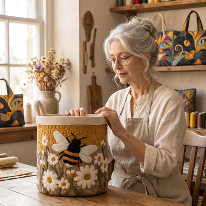 Daisy & Bee Quilted Laundry Basket