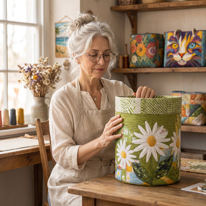 Sunny Stems Quilted Laundry Basket