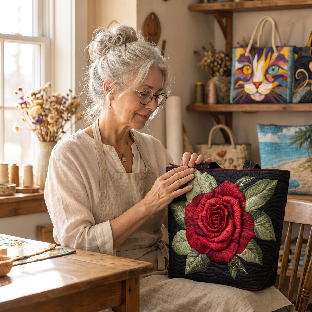 Elegant Rose Quilted Tote Bag